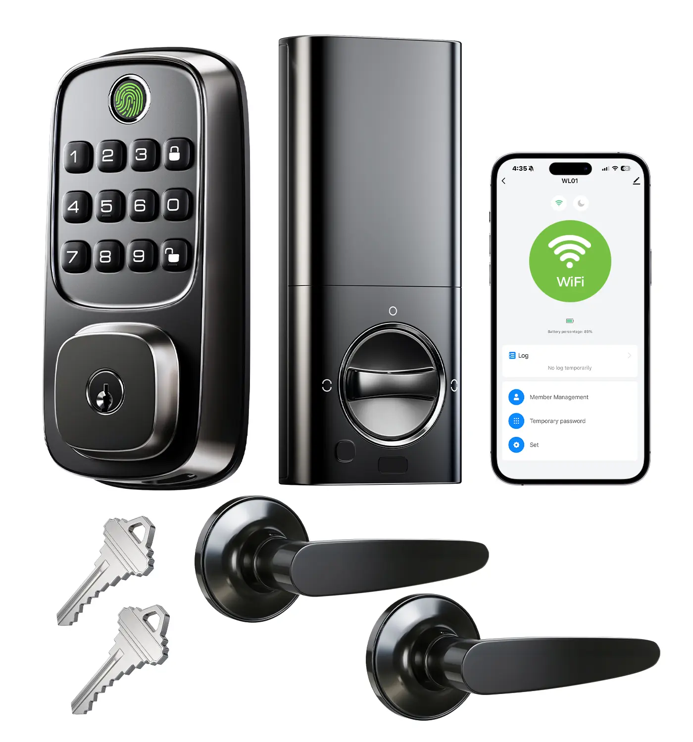 LNDU WL01 WiFi-Enabled Durable App Control Smart Door Lock, Full Set Front Door Smart Deadbolt with Lever Handle, 3 Unlock Methods (Fingerprint, Anti-Peeking Password, 1-Time Code), Auto-Lock, Amazon Alexa & Google Assistant Support,toolupgrade