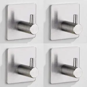 Adhesive Hooks Heavy Duty Wall Hooks  Stainless Steel Hooks for  Coat, Hat,Towel Robe Hook Rack Wall Mount- Bathroom and Bedroom