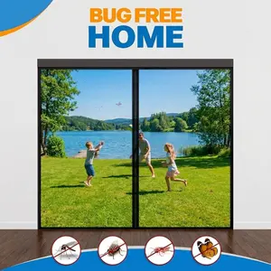 English: Heavy Duty Magnetic Screen Door for French & Double, Clear Doors - Reinforced PP Nano Mesh, Hands-Free Center Opening, Pet Friendly Auto-Seal, Keeps Bugs Out