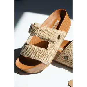 Natural Crochet Cork Platform Sandal