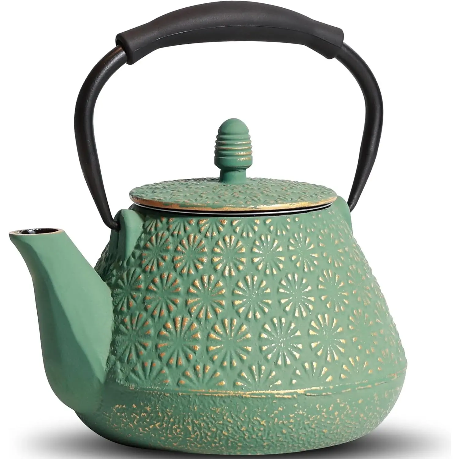 Cast Iron Teapot, 32oz  Sakura Blossom   Kettle, Stovetop Safe, Infuser for Loose Leaf & Coffee,  Handle, Enamel Interior, 950ml Green