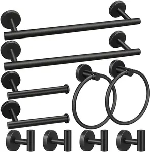 5/10/20pcs Bathroom Hardware Set, Matte Black/Brushed Nickel/Brushed Gold Bathroom Hardware Set, Including 16" Hand Towel Bars, Toilet Paper Holders, Towel Rings, Robe Towel Hooks