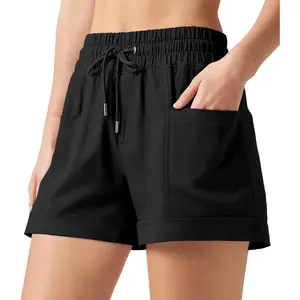Willit 4" Women's Linen Shorts Casual Summer Shorts High Waisted Comfy Pull On Shorts with Pockets