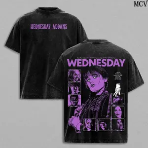 Wednesday - The Return of Addams Washed Tee, Oversized Heavyweight Cotton, Double Sided Gothic School Graphic, Netflixz Series Shirt for Fans LUB