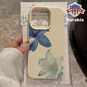 Elegant Blue Lily Pattern Suitable for TPU Cases for Iphone 16 Pro Max, Compatible with Iphone 16 Pro Max/14/16 Plus/15/13 Pro/12/11, Durable And Drop-Resistant Protective Cover with High Aesthetic