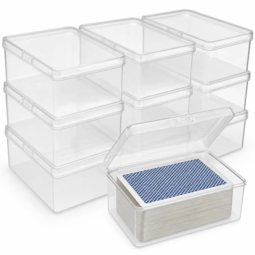 10-Pack Rectangular Multi-Purpose Clear Plastic Organizer Boxes, Stackable Hard Small Storage Containers with Latch Lids, Transparent Desktop Storage Cases