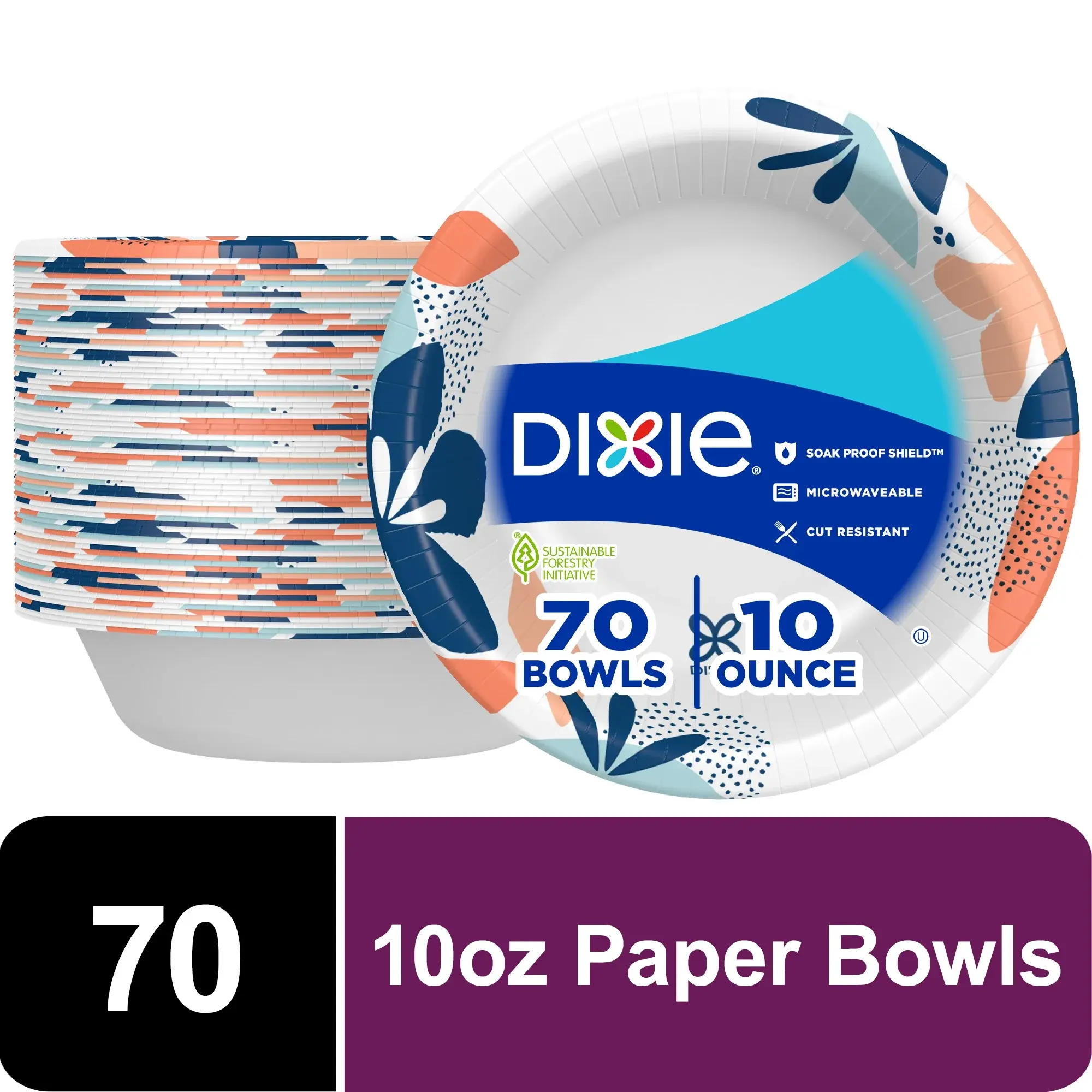 70 Count Printed Disposable Bowls 10 Oz Microwave-Safe