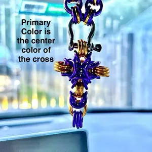 Byzantine Cross Rearview Mirror Chain Car Hanging Decoration 14 Vibrant Colors Customizable Vehicle Interior Decor