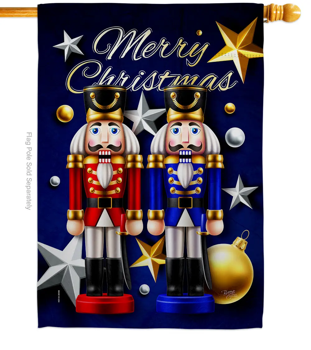 Breeze Decor 28 x 40 in. Nutcrackers House Flag with Winter Christmas Double-Sided Decorative Vertical Flags Decoration Banner Garden Yard Gift