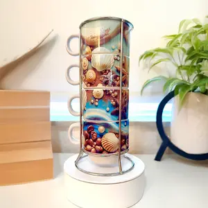 Yemayá Coffee Cup Set of 4 (6oz) – Ocean Goddess Spiritual Espresso Mugs | Handmade Ceramic Drinkware by Ashekuba