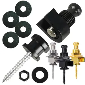 1pc Guitar Strap Locks with Buttons & 4pcs Safety Lock Washers - Heavy Duty Strap Lock System for Acoustic, Electric, Bass Guitars - Secure Anti-Slip Strap Retainer Kit