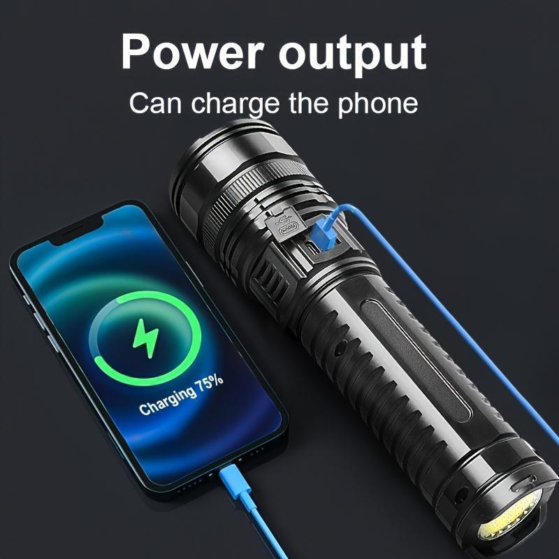 Super Bright Led Tactical Flashlight with 15,000 MAh Battery-Long Distance Lighting, USB Charging, Mobile Power Function and Digital Display, Suitable for Emergency, Camping and Outdoor Adventure