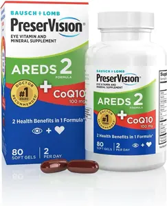 PreserVision AREDS 2 Eye Vitamins with CoQ10 for Heart Health, #1 Eye Doctor Recommended Brand, Lutein and Zeaxanthin Supplement with Vitamin C & E, Zinc, and Copper, 80 Softgels