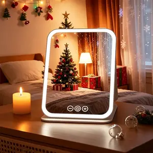 LED Light Mirror, Portable Foldable Makeup Mirror, 3 Color Lighting Adjustable Touch Screen Mirror for Home, Travel, Dormitory, Desktop, Mirror with Lights