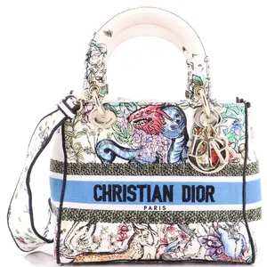 Pre-owned Dior Canvas Plain Top Handle Bags Christian Lady D Lite Bag Embroidered Canvas Medium by Rebag