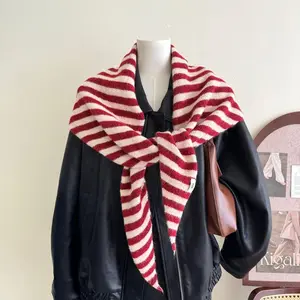 Fashion Women Wool-blend Knitted Striped Triangle Scarf Winter Warm Lady Shawl Blanket Bandana Versatile Scarves Twist