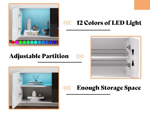 [Ships in 2 Boxes] AMERLIFE Floating TV Stand with Electric Fireplace, High Gloss Finish Wall Mounted Fireplace Entertainment Center with Storage/Best Gift Ideas/Christmas Gifts