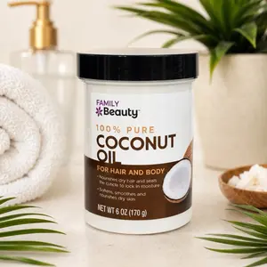 Family Beauty 100% Pure Coconut Oil for Hair & Body – Deep Moisturizing Natural Oil, 6 oz (170 g)