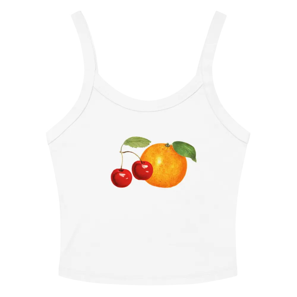 Orange Cherry Fruit Tank Top, Women Cropped Baby Tee Style, Cute Tank for Beach Summer Outfit, Micro Rib Cotton Performance Tank Top