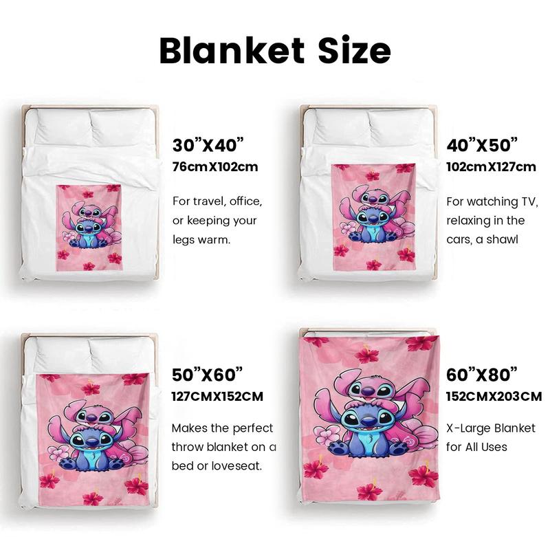 Disney Stitch Blanket Collection - Pink Floral Design Featuring Stitch & Friends Soft Cozy Throw Blanket for Kids and Adults