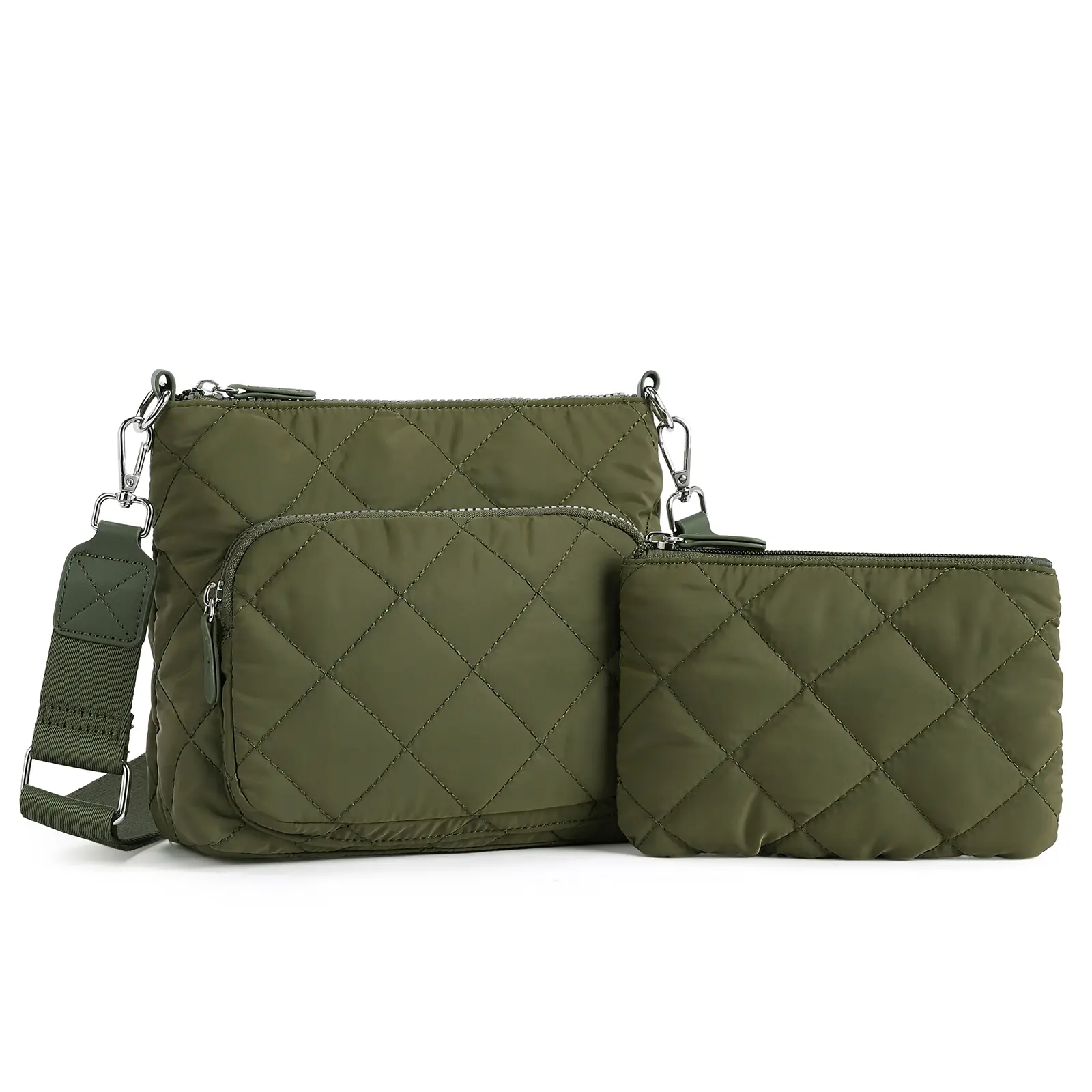 WESTBRONCO fallfreshness Puffer Quilted Crossbody Shoulder Bag for Women with Multi Zipper Pockets & Card Slots Nylon Purses with Wallet Set gift idea