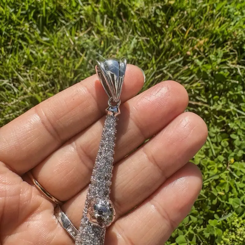 925 Sterling Silver Baseball Pendant , Iced out with white CZ stones, length-3”, width-0.5”, weighted-18.9g