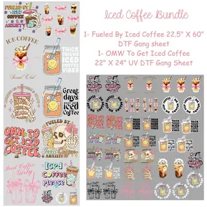 Iced Coffee Bundle 22" X 24" UV DTF and a DTF Transfers Gang Sheet 22” wide x 60” long DIY Direct to Film T Shirt Transfers
