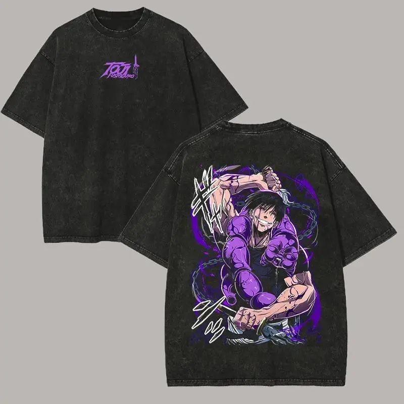 Double Sided Graphic T Shirt Purple Cursed Energy Print Oversized Unisex Short Sleeve Tee Dark Shonen Anime Y2K Grunge Streetwear Summer Anime Convention Outfit Gift For Otaku Jujutsu Fans,animebandtee,vintagetee,acidwashshirt,jujutsukaisenmerch