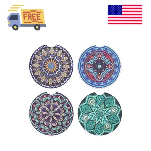 4 Pack 2.56" Car Coasters for Drinks Absorbent, Mandala Ceramic Cup Holder Coaster