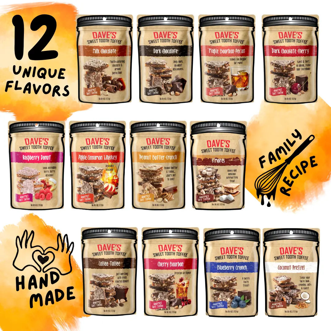 Ultimate Toffee Bundle - Dave's Sweet Tooth Chocolate Almond Toffee, Sweets & Snacks, 12 Assorted flavors