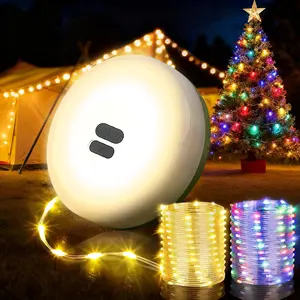 GZXIHTZ App Controlled Camping String Lights, 10M RGB IP67 Waterproof Fairy Lights, 2-in-1 Super Bright Atmosphere Starry Camping Lamp, Type C Rechargeable Portable String Light for Tent, Party, Car Decoration