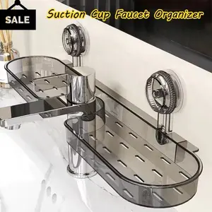 Home Bathroom Suction Cup Sink Shelf No Drilling Required Removable Faucet Drain Organizer Universal Faucet Compatible