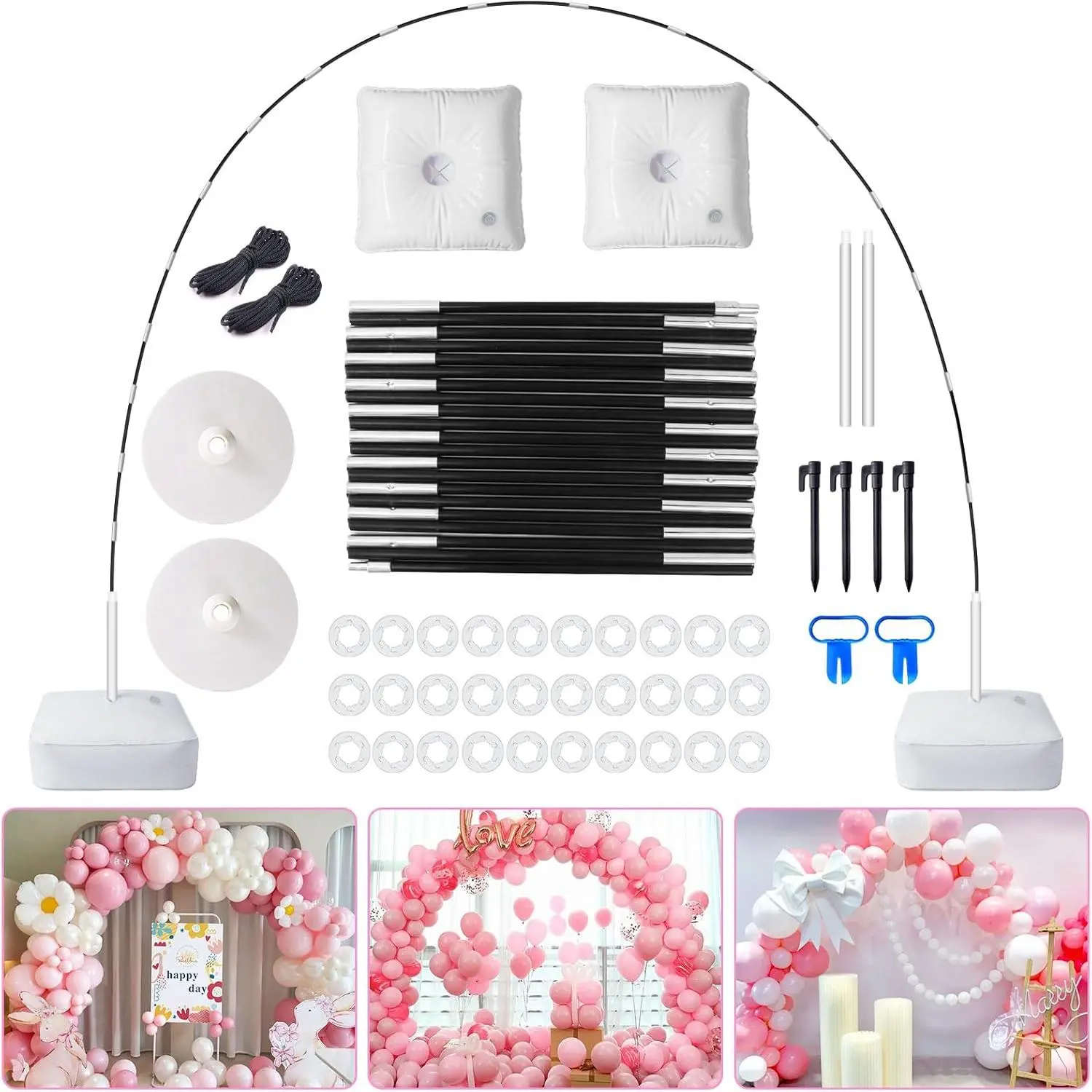 7.4ft Balloon Arch Kit, Bulk Fashion and Party Supplies with Stand Frame, Base, Backdrop, Pump, Round Balloons - for Wedding, Birthday Decorations