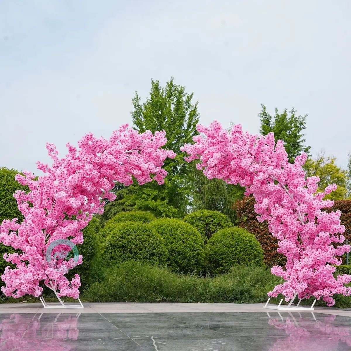 8ft Pink Cherry Blossom Wedding Arch Backdrop – Elegant Floral Ceremony Decor