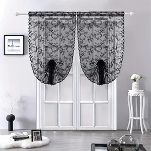 Vintage Lace Curtain, 2 Counts/set Flower Embroidery Curtain Valance, Window Curtain for Home Living Room Bedroom Dining Room Decor