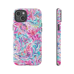 Bright Paisley Floral Phone Case – Colorful Preppy Aesthetic suitable for Samsung Galaxy 23 24 25 5G iPhone 17 ProMax Air 16 plus cases  15 pro max 14, 13, 12 with screen protector |   Beautiful phone case |   Shockproof protective case |   Smart  phone c