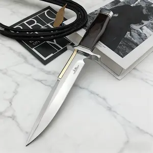 Portable straight knife outdoor knife, suitable for outdoor camping, rescue, survival, men's gift exquisite, with leather case, gift high hardness camping knife, outdoor camping survival knife
