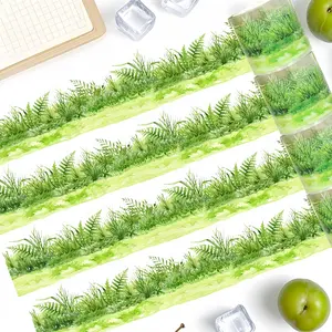 1 Roll Grass Shadow PET Tape 3.5x200cm, Fresh Grassland Watercolor Plant Decorative Washi Tape for DIY Crafts and Journals, Scrapbook Materials