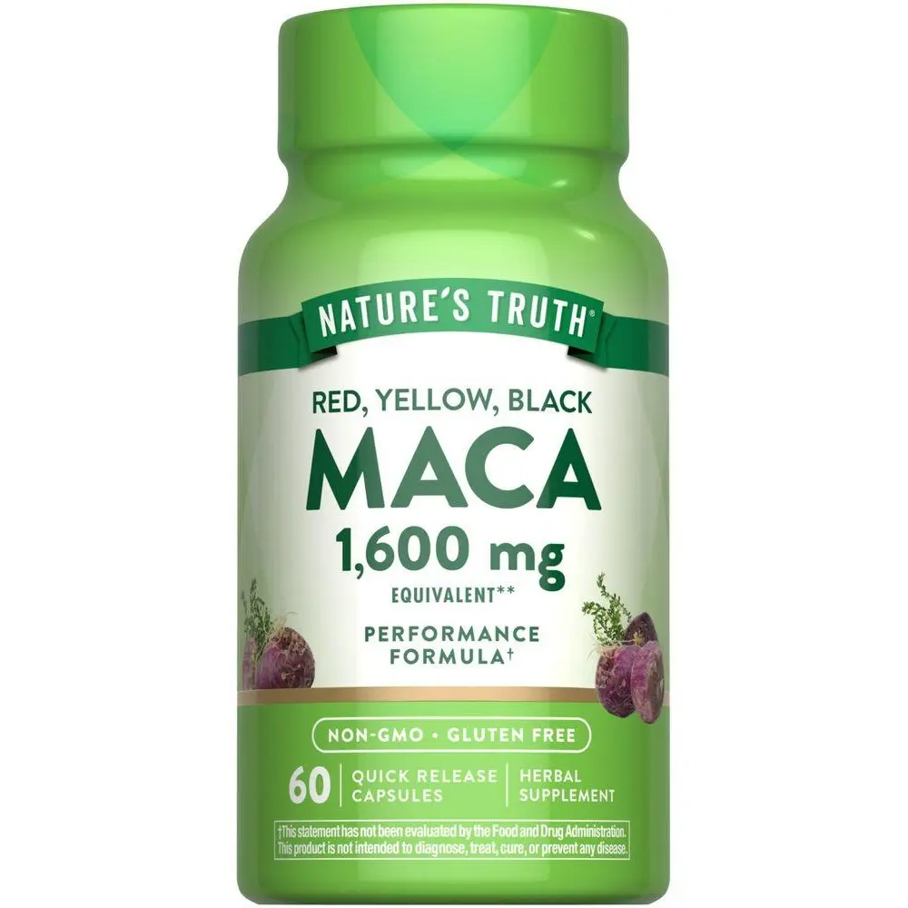 Nature's Truth Maca Root 1600 mg - 60 Quick Release Capsules - Red, Yellow, and Black - Performance Formula - Non-GMO & Gluten Free Supplement