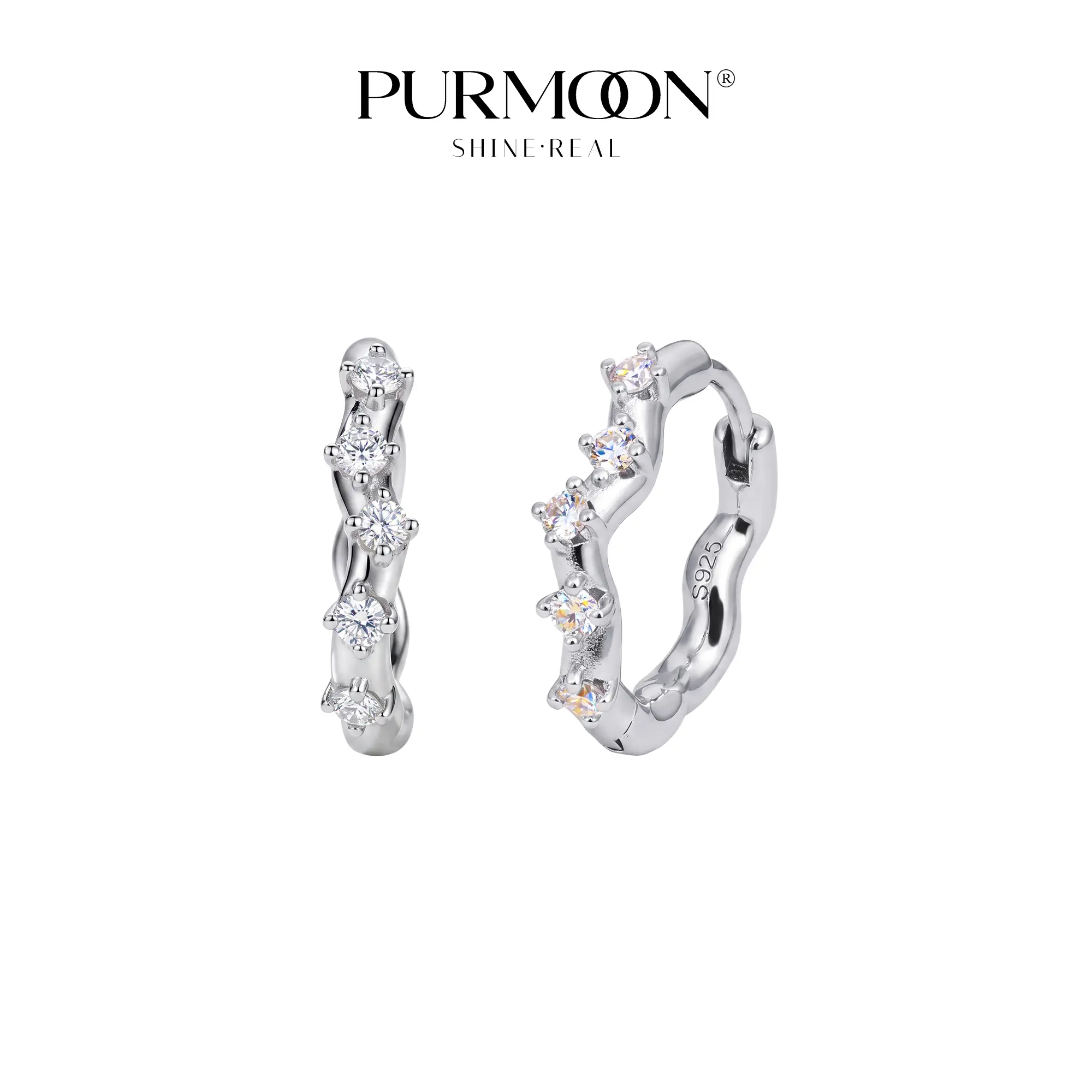 [Cora Huggie] Purmoon Moissanite Huggie Hoop Earrings S925 Sterling Silver Small Everyday Hoop Earrings for Women