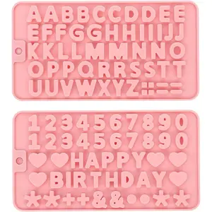 2 pcs Number Chocolate Molds and Letter Silicone Molds Reusable Alphabet Candy Molds with Happy Birthday Cake Decorating Symbols for cake cookies ice cubes chocolate resin