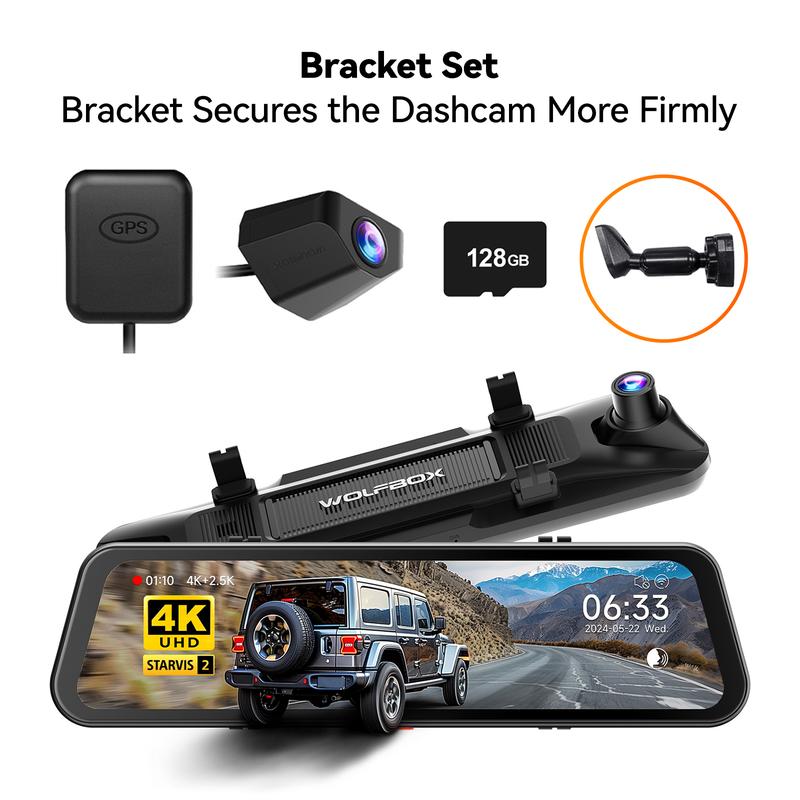 WOLFBOX G900 PRO Mirror Dash Cam with STARVIS 2 IMX678 128GB