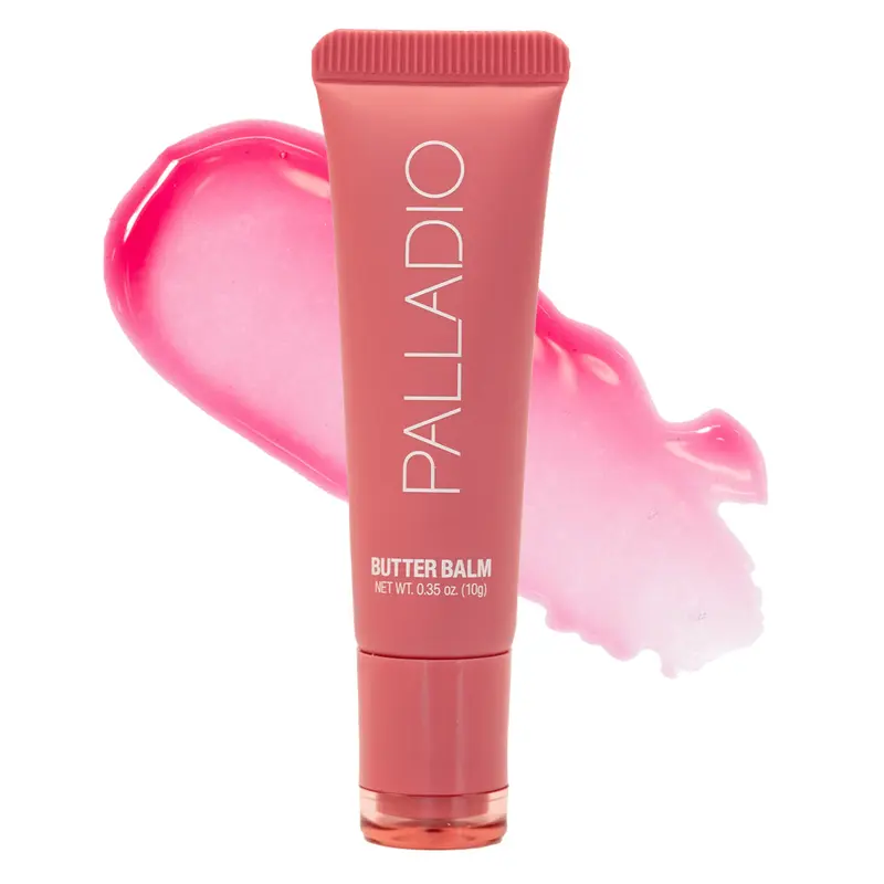 Palladio Vegan Gluten-Free Butter Lip Balm - Squeeze Tube, Smooth, Nourishing, Lightweight, Sheer Caramel Stain, Strawberry, Aloe, Peptides, Shea Butter, Glossy Finish, Hydrate, Moisture, French Vanilla, All Skin Types, Adult Soothing Care