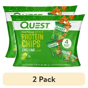 (2 pack) Quest Tortilla Style Protein Chips, Chili Lime, 1.1oz - 4 Count Bags