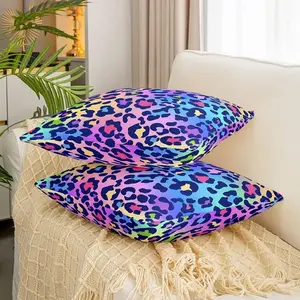 Pack of 2 Leopard Decorative Throw Pillow Covers,Africa Cheetah Print Square Cushion Case Set for Bedroom Living Room,Rainbow Pillow Case,18x18 Inches