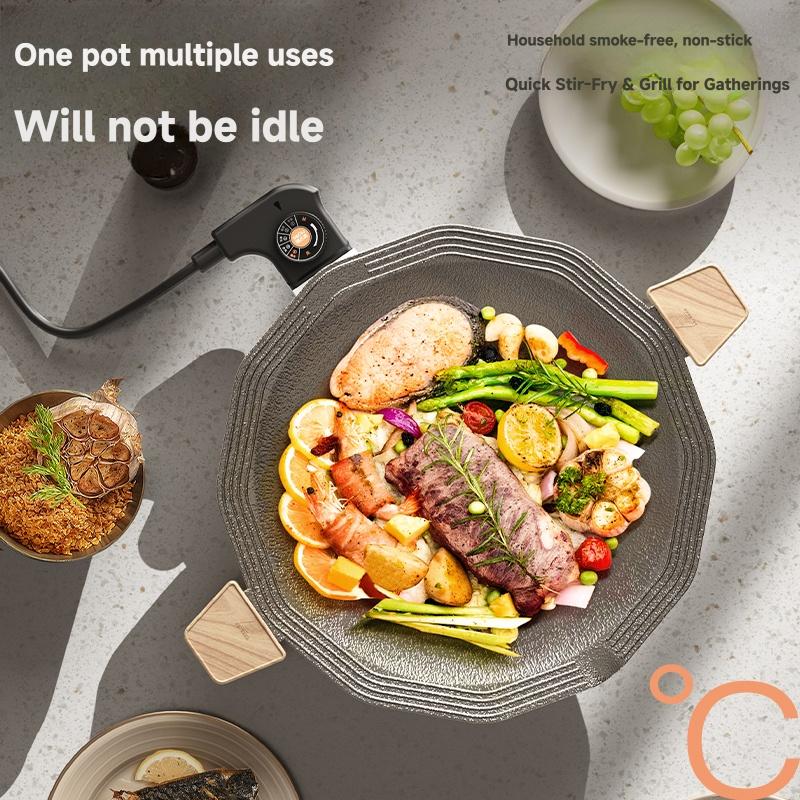 36CM Titanium Non-Stick Electric Griddle 800W Ring Heating Multifunctional BBQ Pan for Home Tortilla Maker with Adjustable Temperature Control and Smokeless Design 36CM Titanium Non-Stick Electric Griddle 800W Ring Heating Multifunctional BBQ Pan for Home Tortilla Maker with Adjustable Temperature Control and Smokeless Design