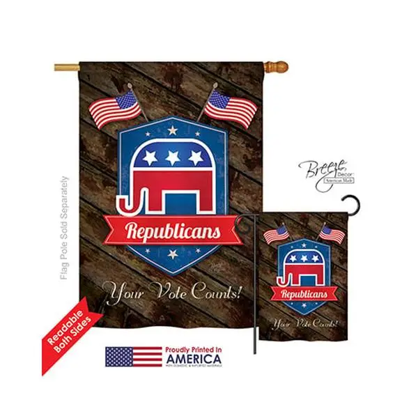 Breeze Decor 11071 Patriotic Republicans 2-Sided Vertical Impression House Flag - Decorative Banner, Festive Flags, 28x40 in.