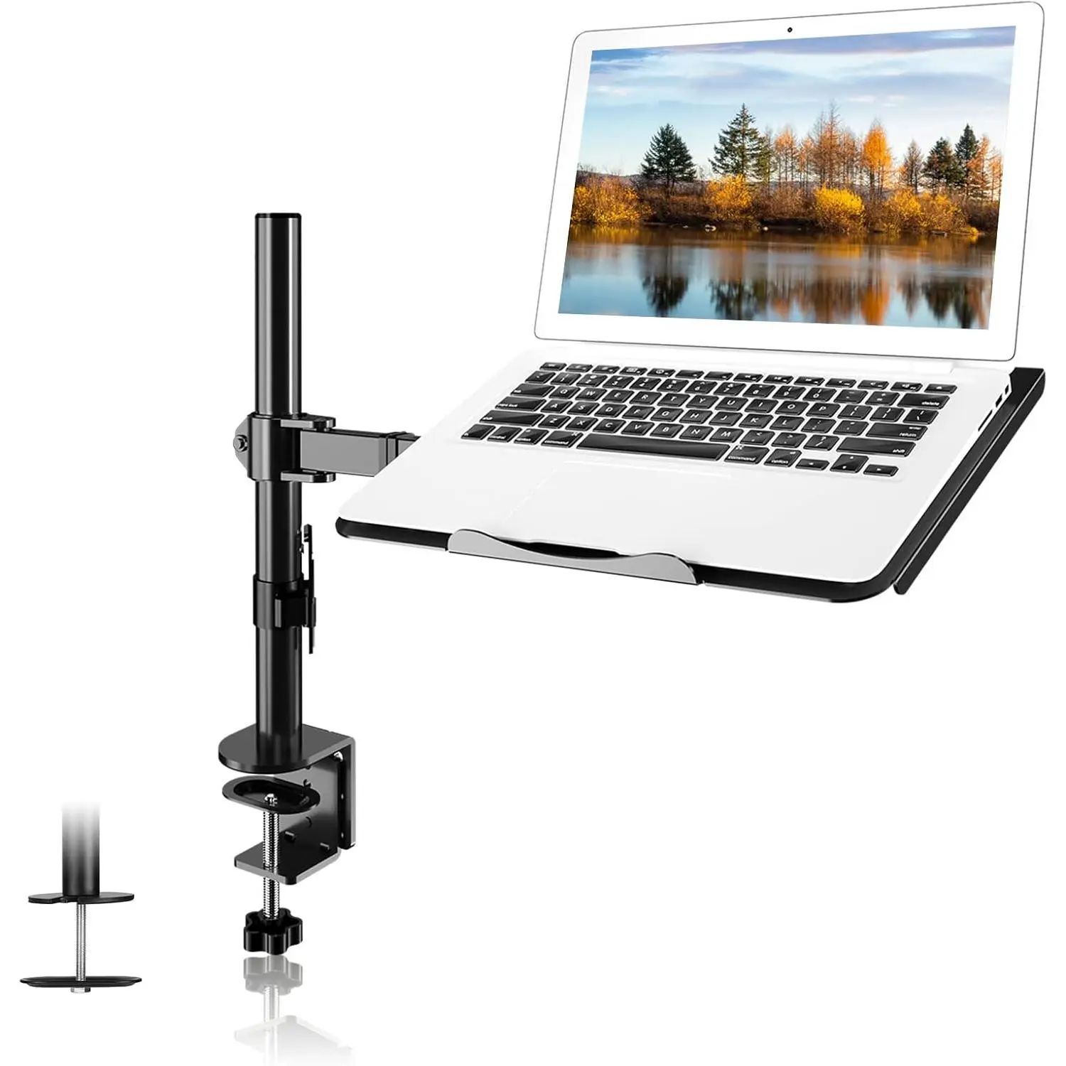 Ergonomic Home Office Laptop Stand - Single Fully Adjustable Computer Desk Mount with Tray, Fits 13-27 in Screens & Up to 17 in Notebooks, 15.6 lbs Weight Capacity