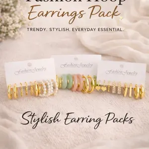 Fashion Jewelry Gold Hoop Earrings Set - Trendy Stylish Everyday Essential Earring Packs for Women