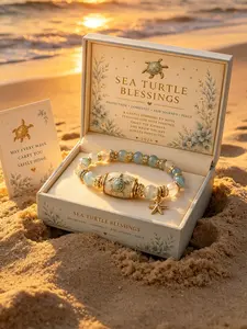 2026 Summer Hand Chain, Turtle Blessing Bead Bracelet, Elegant Fashion Accessory, Beach Wear, Gift Box Set, Minimalist Jewelry Gift